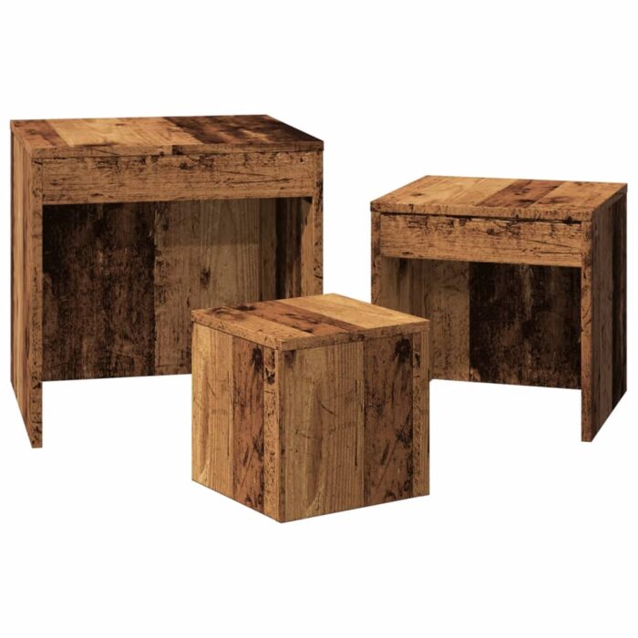 Tables gigognes 3 pcs vieux bois bois d'ingénierie – Image 3