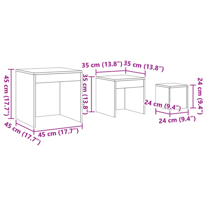 Tables gigognes 3 pcs vieux bois bois d'ingénierie – Image 8