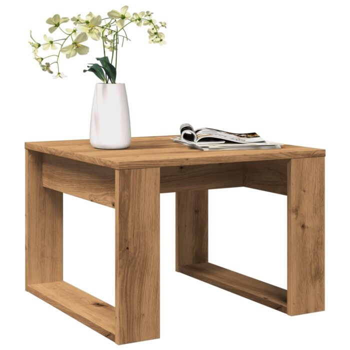Table d'appoint chêne artisanal 50x50x35 cm bois d'ingénierie – Image 1