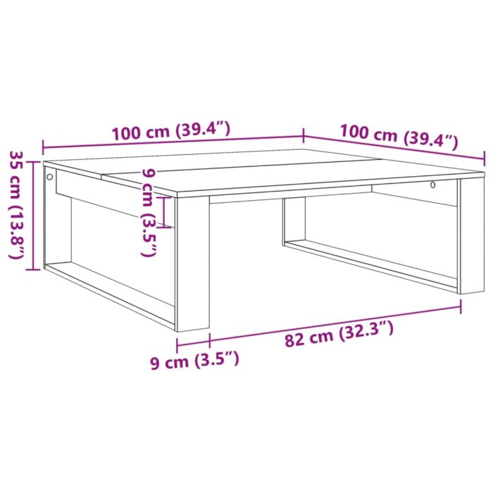 Table basse vieux bois 100x100x35 cm bois d'ingénierie – Image 7
