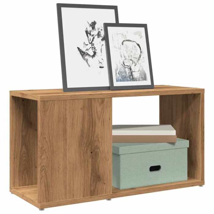 Meuble TV chêne artisanal 60x24x32 cm bois d'ingénierie – Image 1
