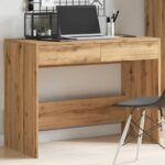 Bureau chêne artisanal 101x50x76,5 cm bois d'ingénierie – Image 2