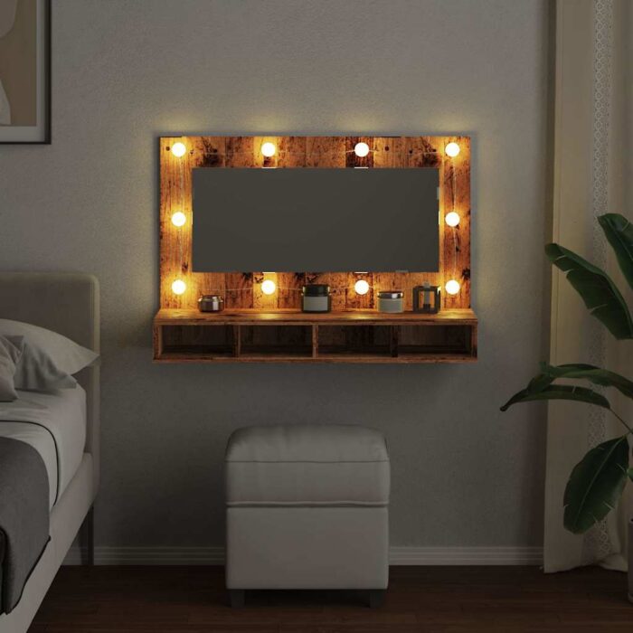 Armoire à miroir avec LED vieux bois 90x31,5x62 cm – Image 2