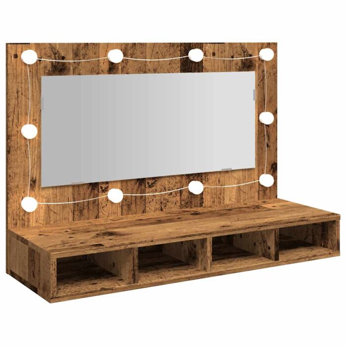 Armoire à miroir avec LED vieux bois 90x31,5x62 cm – Image 6