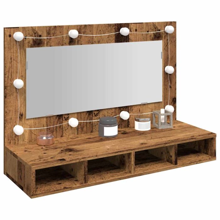 Armoire à miroir avec LED vieux bois 90x31,5x62 cm – Image 1