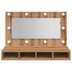 Armoire à miroir avec LED chêne artisanal 90x31,5x62 cm – Image 3