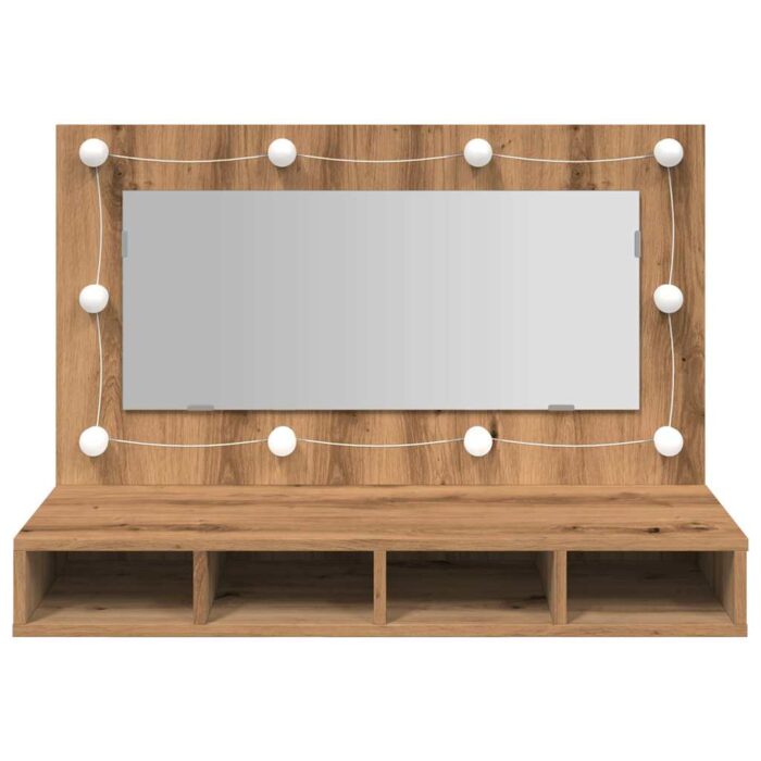 Armoire à miroir avec LED chêne artisanal 90x31,5x62 cm – Image 3
