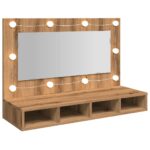 Armoire à miroir avec LED chêne artisanal 90x31,5x62 cm – Image 6