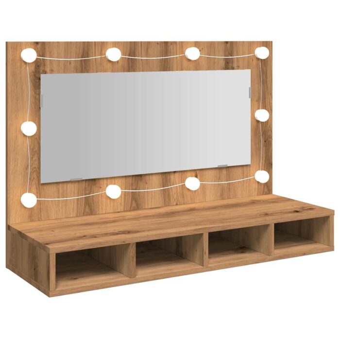 Armoire à miroir avec LED chêne artisanal 90x31,5x62 cm – Image 6