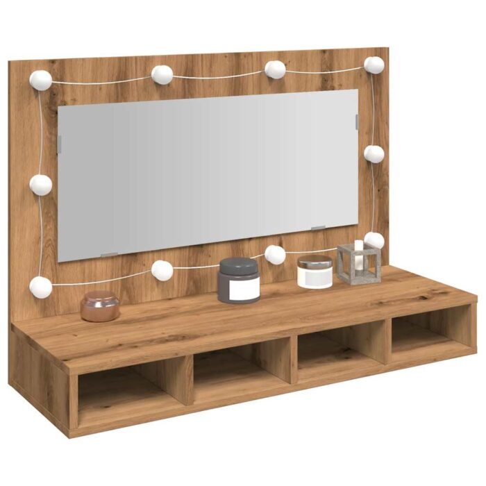 Armoire à miroir avec LED chêne artisanal 90x31,5x62 cm – Image 1