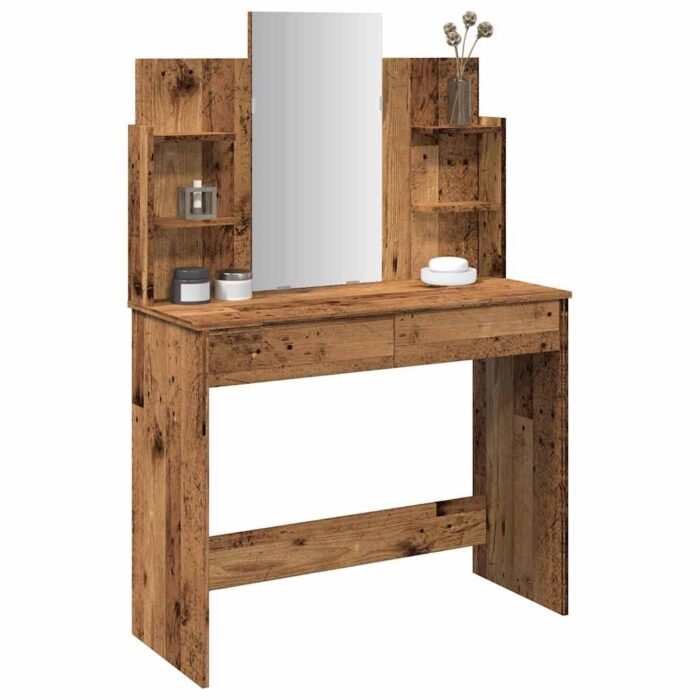 Coiffeuse avec miroir vieux bois 96x39x142 cm – Image 1