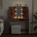 Coiffeuse avec lumières LED vieux bois 96x40x142 cm – Image 2