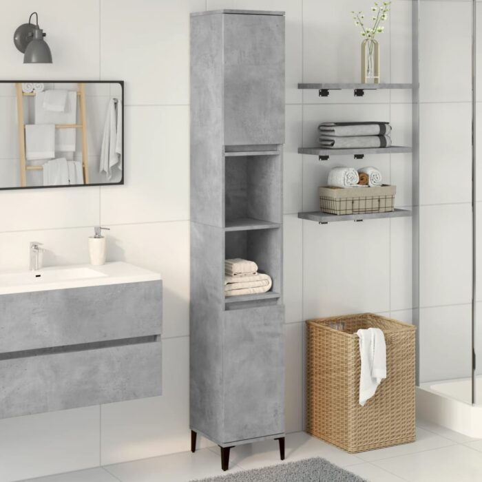 Armoire de salle de bain gris béton 30x30x190 cm – Image 1
