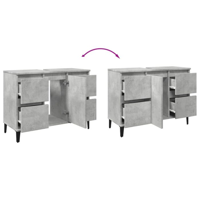 Meuble d'évier gris béton 80x33x60 cm bois d'ingénierie – Image 6