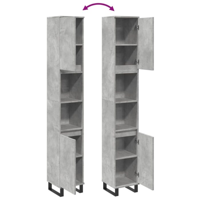 Armoire de salle de bain gris béton 30x30x190 cm – Image 6
