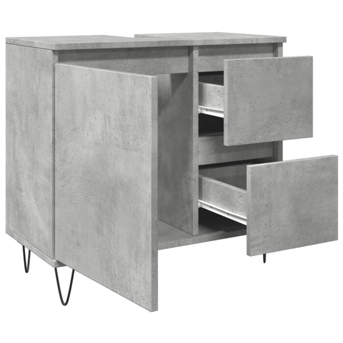Armoire de lavabo de salle de bain gris béton 65x33x60 cm – Image 3
