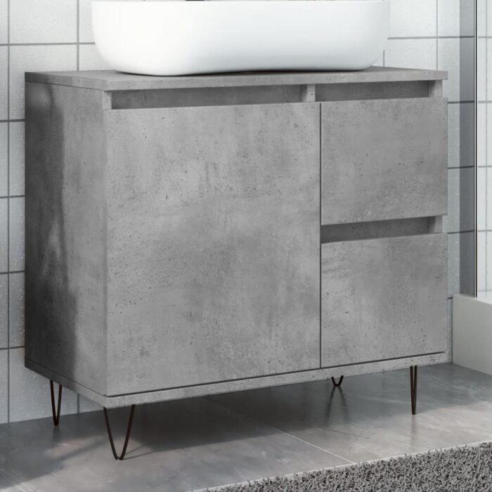 Armoire de lavabo de salle de bain gris béton 65x33x60 cm – Image 1