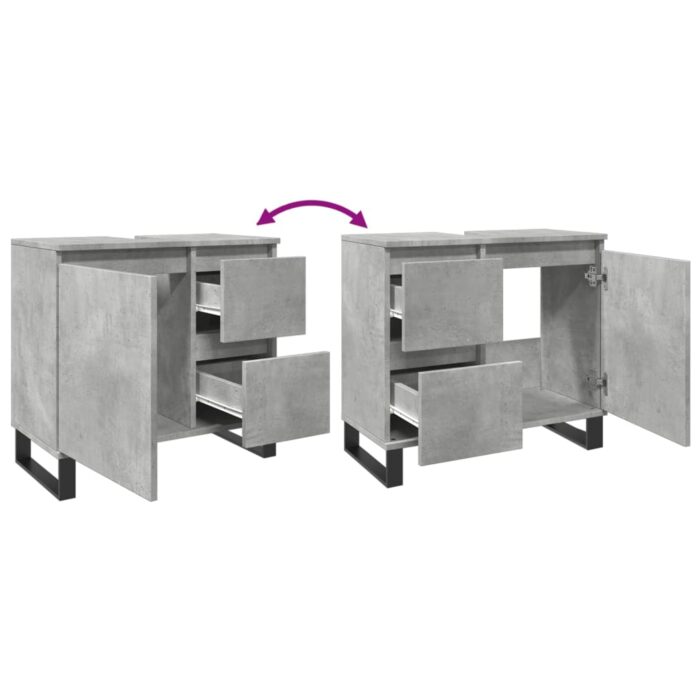 Armoire de lavabo de salle de bain gris béton 65x33x60 cm – Image 6