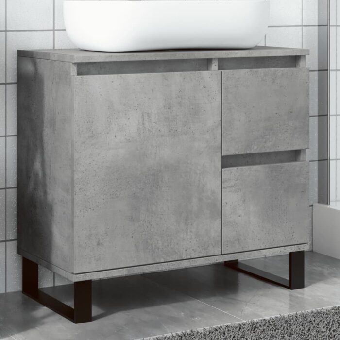 Armoire de lavabo de salle de bain gris béton 65x33x60 cm – Image 1
