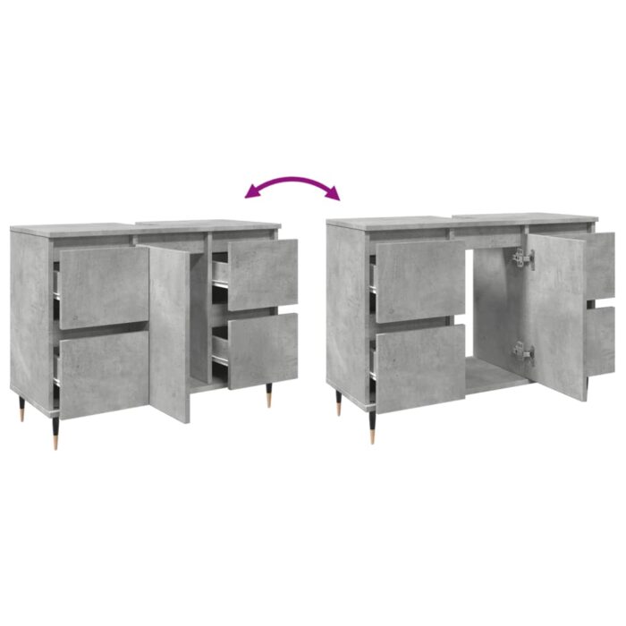 Armoire salle de bain gris béton 80x33x60cm bois d'ingénierie – Image 6