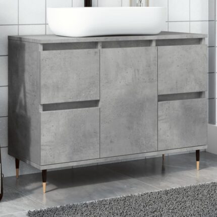 Armoire salle de bain gris béton 80x33x60cm bois d'ingénierie