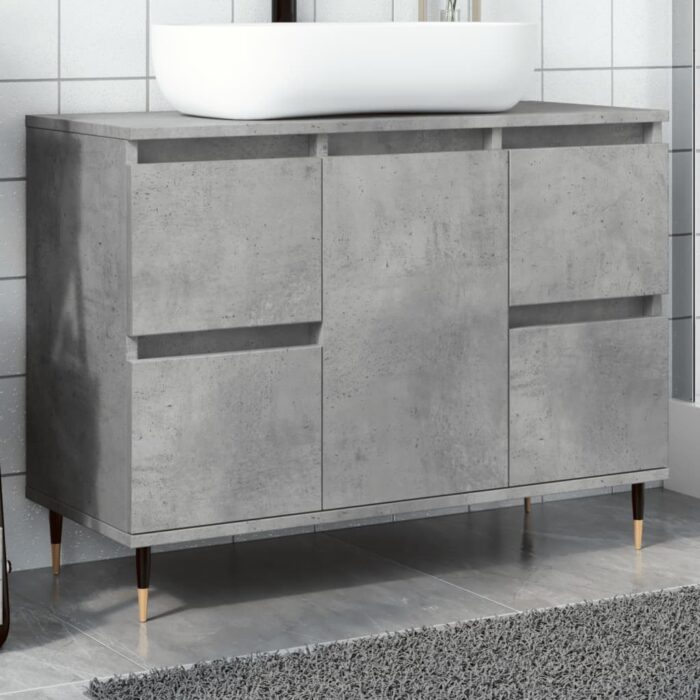 Armoire salle de bain gris béton 80x33x60cm bois d'ingénierie – Image 1