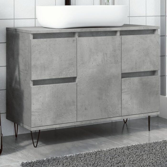 Armoire salle de bain gris béton 80x33x60cm bois d'ingénierie – Image 1