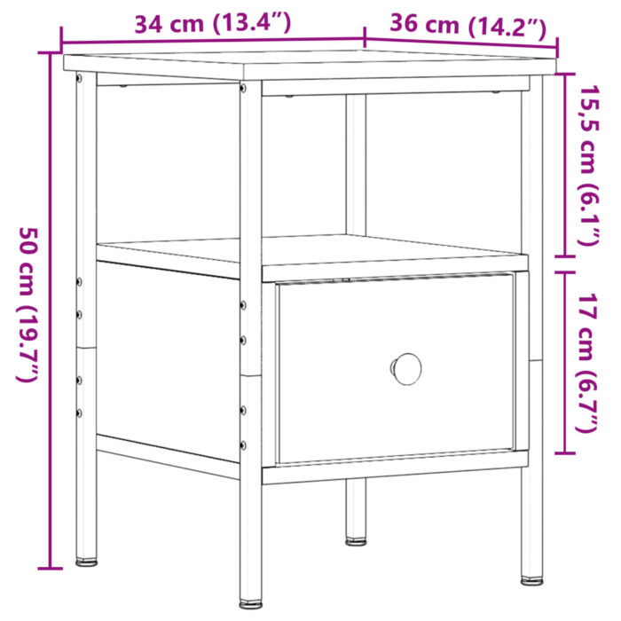 Table de chevet vieux bois 34x36x50 cm bois d’ingénierie – Image 8