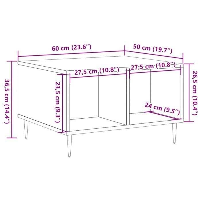 Table basse chêne artisanal 60x50x36,5 cm bois d'ingénierie – Image 7