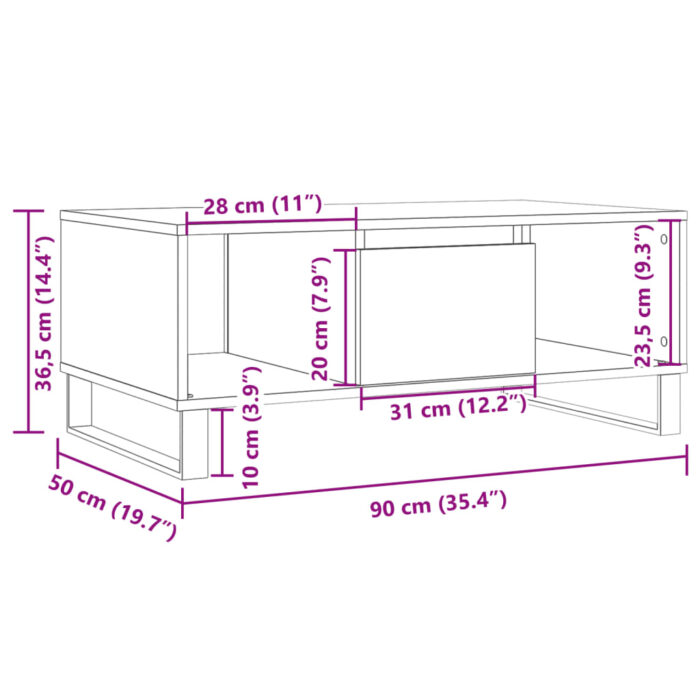 Table basse vieux bois 90x50x36,5 cm bois d'ingénierie – Image 8