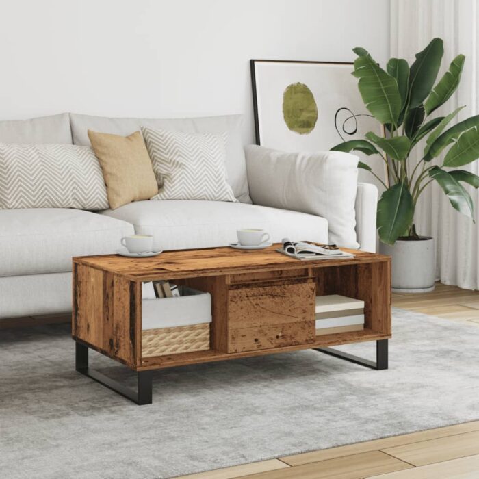Table basse vieux bois 90x50x36,5 cm bois d'ingénierie – Image 1