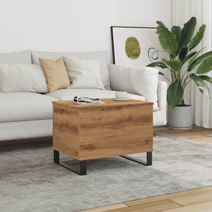 Table basse chêne artisanal 60x44,5x45 cm bois d'ingénierie – Image 1