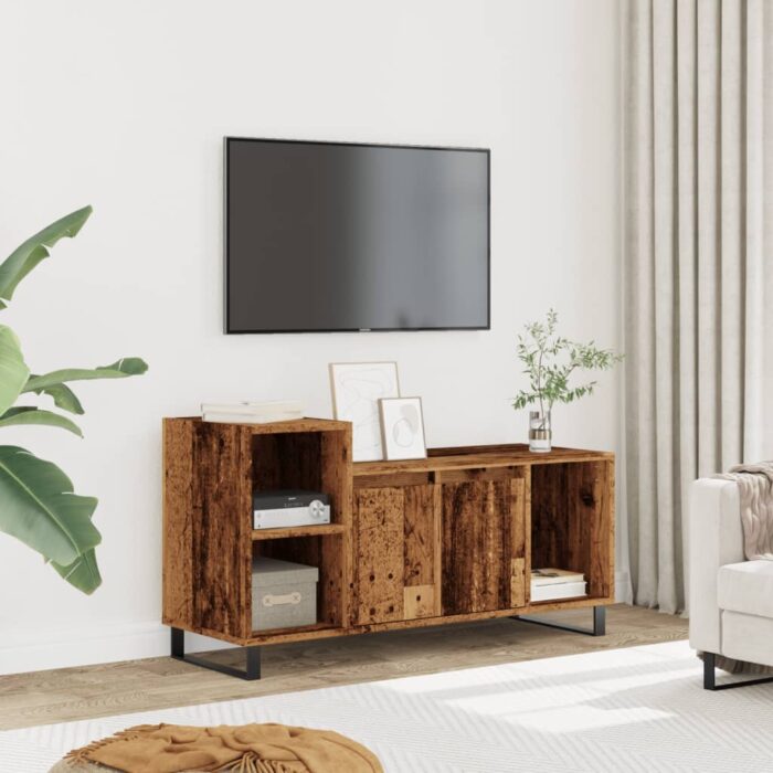 Meuble TV vieux bois 100x35x55 cm bois d'ingénierie – Image 1