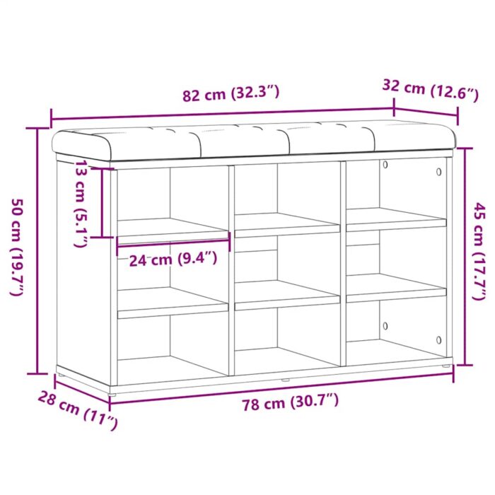 Banc à chaussures vieux bois 82x32x50 cm bois d'ingénierie – Image 7