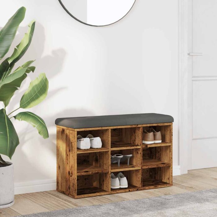 Banc à chaussures vieux bois 82x32x50 cm bois d'ingénierie – Image 1