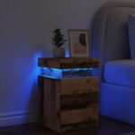 Table de chevet et LED vieux bois 35x39x55 cm bois d'ingénierie