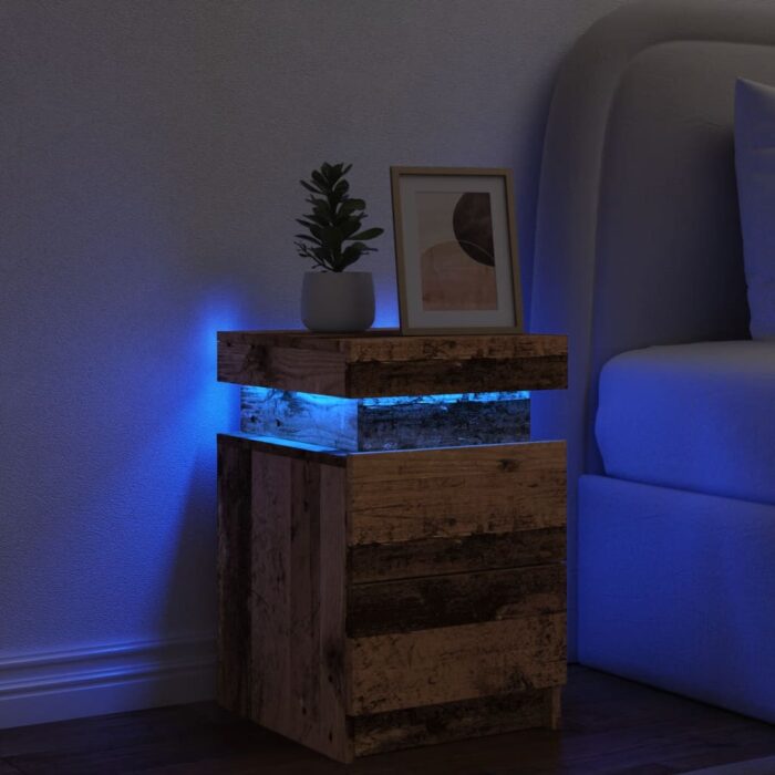Table de chevet et LED vieux bois 35x39x55 cm bois d'ingénierie – Image 1