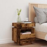 Armoire de chevet avec lumières LED vieux bois 40x39x48,5 cm – Image 2