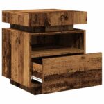 Armoire de chevet avec lumières LED vieux bois 40x39x48,5 cm – Image 7