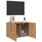 Meuble TV mural chêne artisanal 60x30x41 cm – Image 2