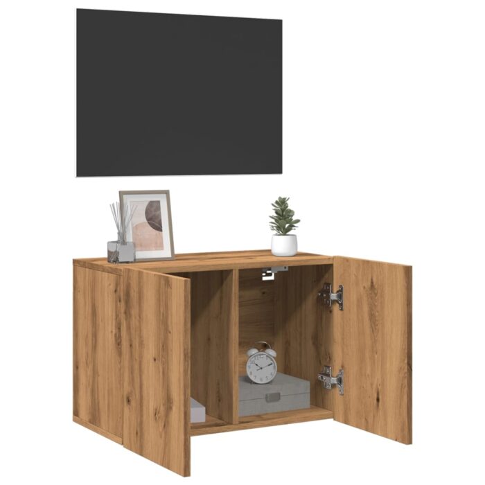 Meuble TV mural chêne artisanal 60x30x41 cm – Image 2