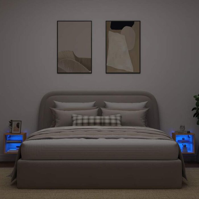 Meubles TV muraux lumières LED 2 pcs chêne artisanal – Image 3