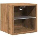 Meubles TV muraux lumières LED 2 pcs chêne artisanal – Image 4