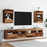 Meubles TV muraux et lumières LED 2 pcs vieux bois 40x30x60,5cm – Image 2