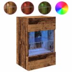 Meubles TV muraux et lumières LED 2 pcs vieux bois 40x30x60,5cm – Image 3