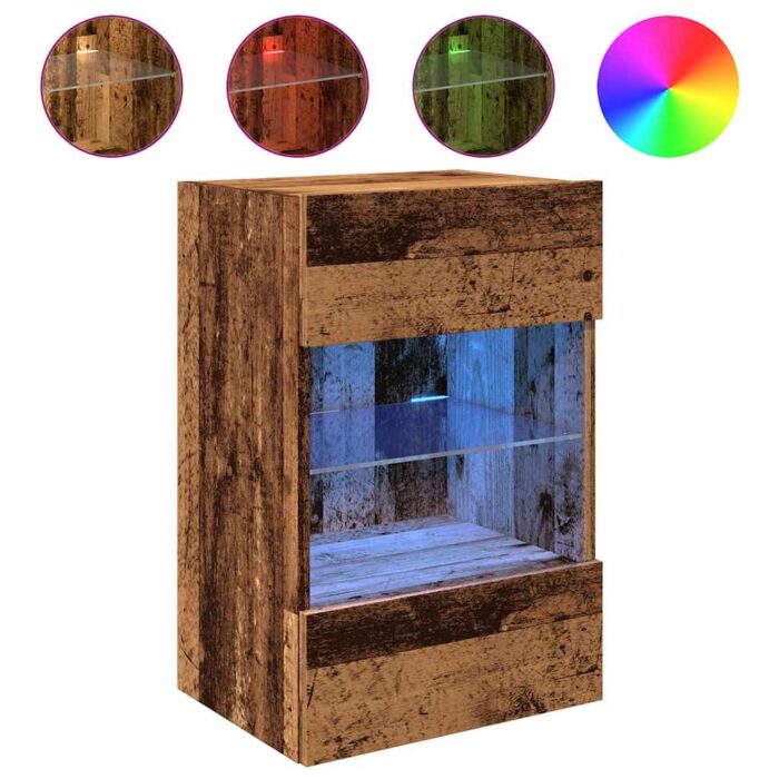 Meubles TV muraux et lumières LED 2 pcs vieux bois 40x30x60,5cm – Image 3