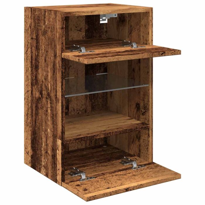 Meubles TV muraux et lumières LED 2 pcs vieux bois 40x30x60,5cm – Image 6