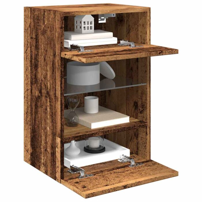 Meubles TV muraux et lumières LED 2 pcs vieux bois 40x30x60,5cm – Image 1