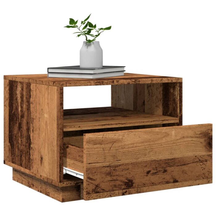 Table basse avec lumières LED vieux bois 50x49x40 cm – Image 4