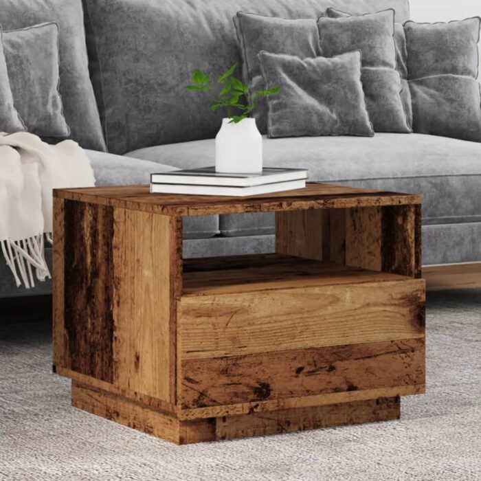 Table basse avec lumières LED vieux bois 50x49x40 cm – Image 1